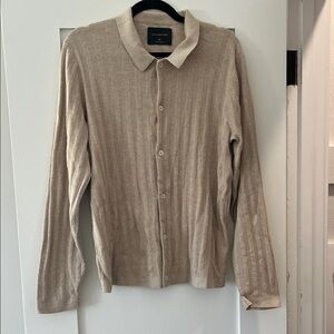 Abercrombie & Fitch Men's Light Tan Button-Up Shirt Sweater Cardigan Medium M
